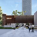 Modern Commercial Storefront With Brown Vertical Panels LOGO Sign And Urban Street Elements