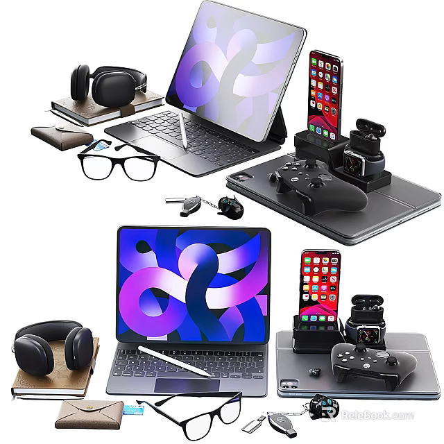 Electronic Devices Collection With Headphones Tablet Smartphone Game Controller And Accessories 3d model 
