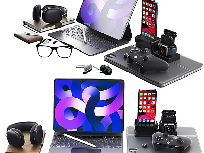 Electronic Devices Collection With Headphones Tablet Smartphone Game Controller And Accessories 3d model