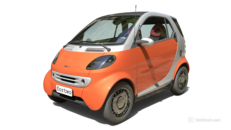 Orange Small Two Seater Car With Silver Accents And Unique Wheel Design 3d model 