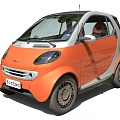Orange Small Two Seater Car With Silver Accents And Unique Wheel Design