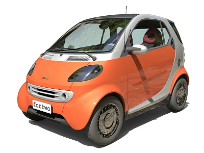 Orange Small Two Seater Car With Silver Accents And Unique Wheel Design 3d model