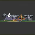 3D Cartoon Scene With Snowy Mountains Green Forests Castle And Colorful Paths