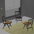 Modern Dining Chairs With Woven Backrest Leather Seat And Dark Frame On Green Rug