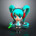 Cute Anime Character 3D Model With Teal Pigtails Red Headphones Blue Eyes And Green Microphone