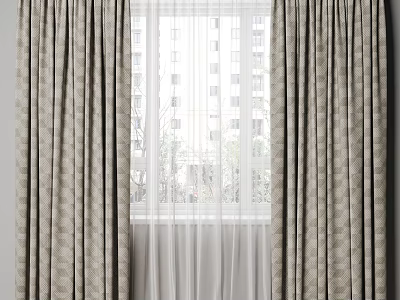 Natural Light Filtering Window Curtains With Sheer Inner And Patterned Outer Layers 3d model