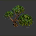 Lush Green Tree With Three Canopies And Brown Trunk In Dark Setting 3d model