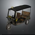 Three Wheeled Motorcycle Taxi With Black Canopy Brown Seats And Front Windshield
