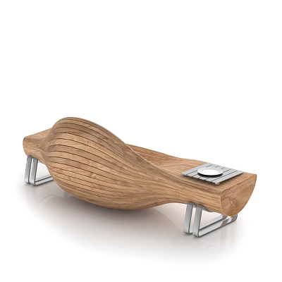 Wooden Outdoor Chair With Wave Shaped Design And Metal Legs Small Tray 3d model
