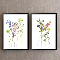 Watercolor Plant Paintings With Colorful Flowers And Grasses In Black Frames