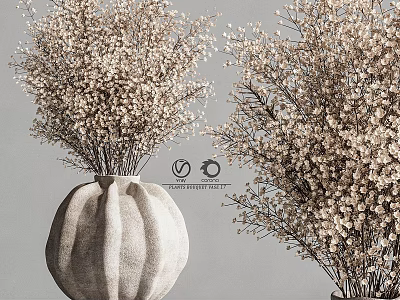 Decorative Ornament Arrangement With Pumpkin Shaped Fabric Vases And Light Colored Dried Flowers 3d model