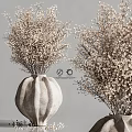 Decorative Ornament Arrangement With Pumpkin Shaped Fabric Vases And Light Colored Dried Flowers