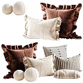 Stylish Decorative Pillows With Brown Velvet Beige Linen Ruffled Edges And Striped Patterns