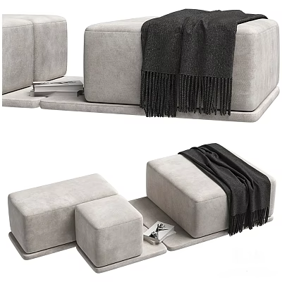 Light Gray Ottomans With Black Throw Blanket And Magazines 3d model Light Gray Ottomans With Black Throw Blanket And Magazines 3d model