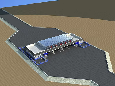 Modern Building With Glass Roof And Paved Vehicle Access Area 3d model
