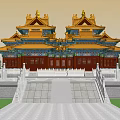 Traditional Ancient Chinese Architecture With Golden Roofs And Elaborate Wooden Decorations
