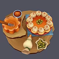 Delicious Pumpkin Pie With Whipped Cream And Green Toppings On Wooden Tray