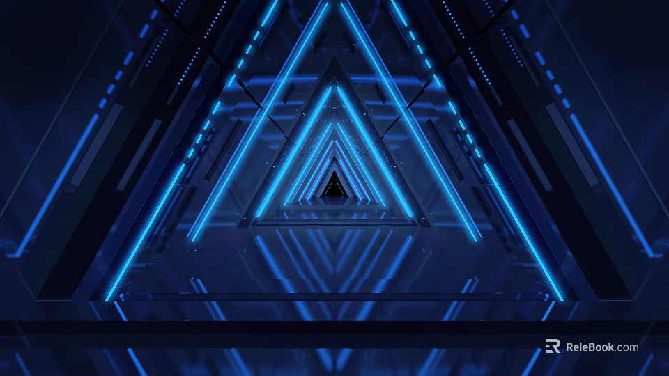 Futuristic Road Tunnel With Blue Neon Lights And Triangular Structure 3d model 