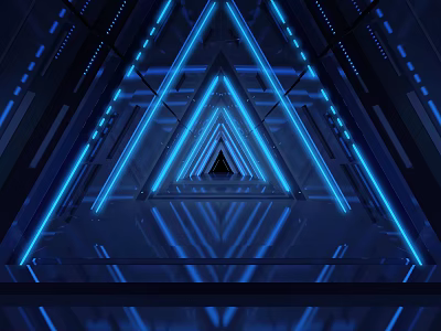 Futuristic Road Tunnel With Blue Neon Lights And Triangular Structure 3d model