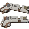 Modern Sectional Sofa With Gray Brown Cushions Side Tables And Throw Blanket 3d model