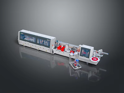 Automated Industrial Production Line With Control Panel Red Components And Conveyor Belt 3d model