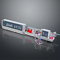 Automated Industrial Production Line With Control Panel Red Components And Conveyor Belt