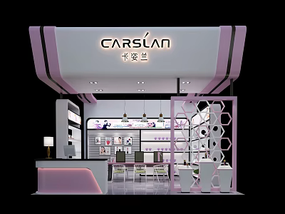Modern CARSLAN Exhibition Booth With White Pink Design And Product Display Area 3d model