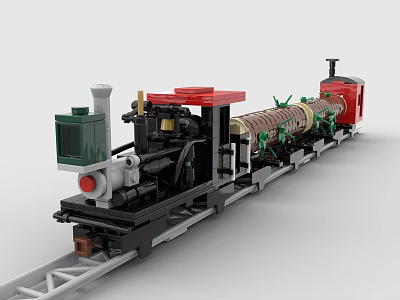 Building Blocks Train Model With Detailed Locomotive And Carriages On Track 3d model