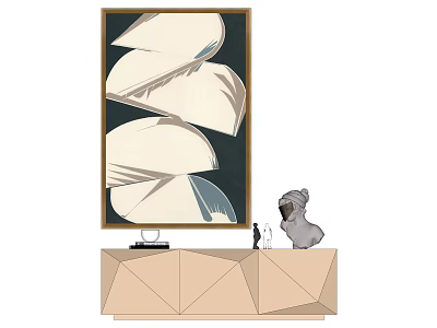 Modern Abstract Wall Art With Geometric Cabinet And Decorative Sculpture 3d model