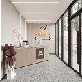 Modern Front Desk Reception Interior With Stylish Desk Decorative Plant And Glass Windows