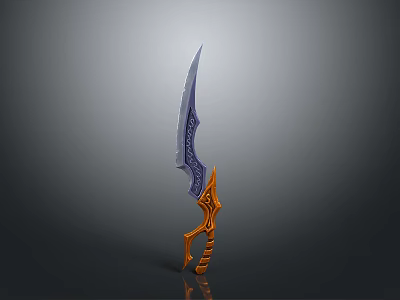 Decorative Sword With Blue Bladed Intricate Patterns And Orange Hilt Design 3d model