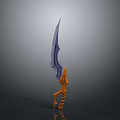 Decorative Sword With Blue Bladed Intricate Patterns And Orange Hilt Design
