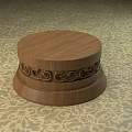 Ornate Carved Wooden Circular Base With Intricate Patterns On Textured Floor