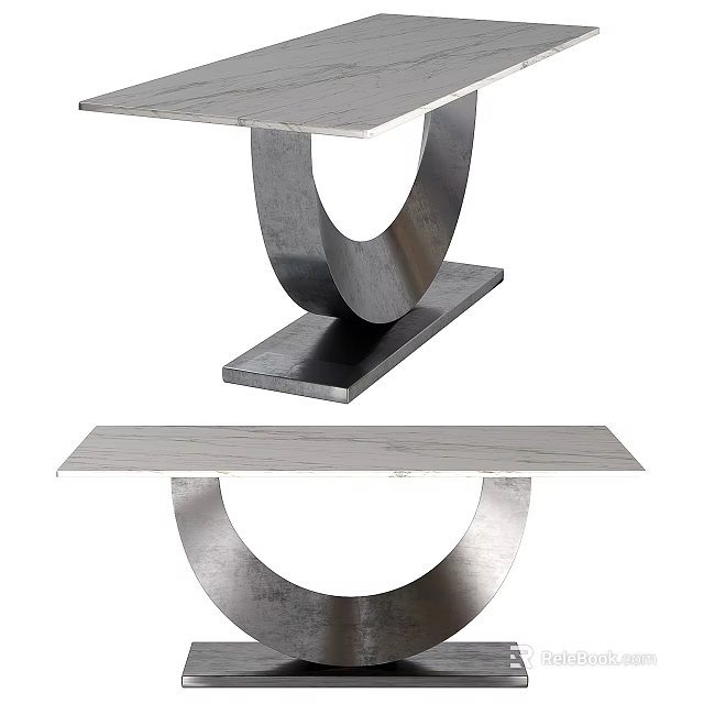 Modern Dining Table With Marble Top And Curved Metal Base Design 3d model 