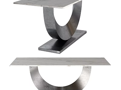 Modern Dining Table With Marble Top And Curved Metal Base Design 3d model