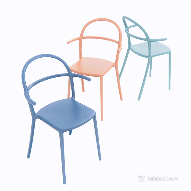 Modern Leisure Chairs with Curved Armrests in Blue Pink and Light Blue Tones 3d model 