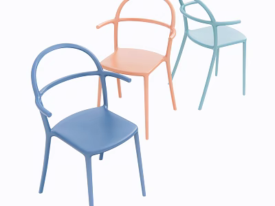 Modern Leisure Chairs with Curved Armrests in Blue Pink and Light Blue Tones 3d model
