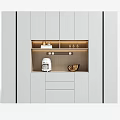 Modern Light Gray Sideboard With Open Shelf Coffee Machine And Decorative Items 3d model