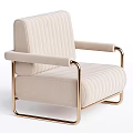 Elegant Beige Single Sofa With Vertical Tufted Design And Golden Metal Frame