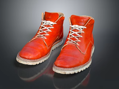 Stylish Red Leather High Top Shoes With White Laces And Thick Soles 3d model