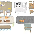 Modern Dining Table and Chair Sets With Marble Wooden Tops and Meal Setting