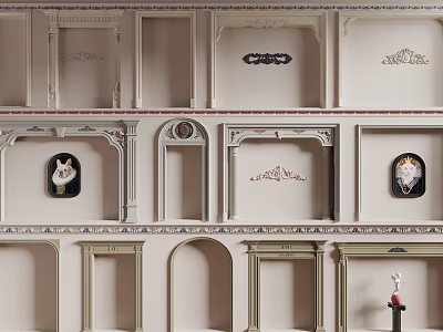 Ornate Arched Doorways with Intricate Moldings on Beige Interior Walls 3d model