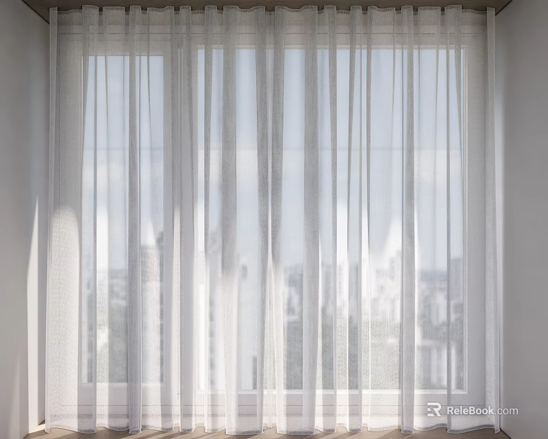 Bright Interior White Light Filtering Curtains for Window with City View 3d model 