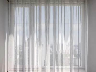 Bright Interior White Light Filtering Curtains for Window with City View 3d model