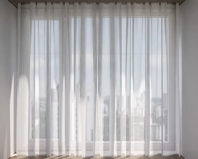 Bright Interior White Light Filtering Curtains for Window with City View 3d model