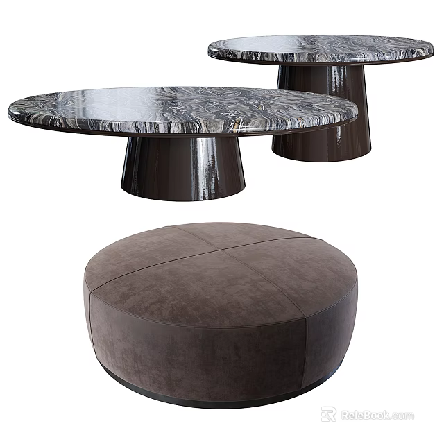 Modern Round Coffee Table With Marble Texture Top And Black Pedestal Base 3d model