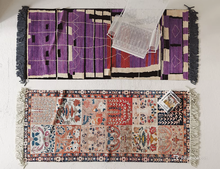 Square Rugs With Colorful Patterns Geometric Designs And Fringe Details 3d model 