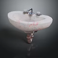 Unique Speckled Marble Washbasin With Chrome Faucet And Metal Pedestal