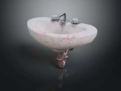 Unique Speckled Marble Washbasin With Chrome Faucet And Metal Pedestal 3d model