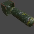 Green Military Bomb Cylindrical Shape With Red Part And Square Metal Tail Fin 3D Render